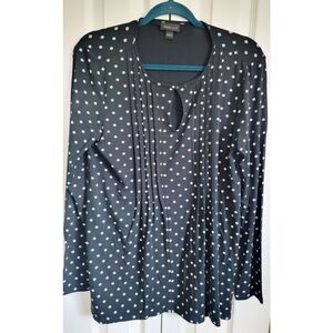 J. Jill S Top Blouse Women Large Black‎ White Floral Print Stretch Long Sleeve